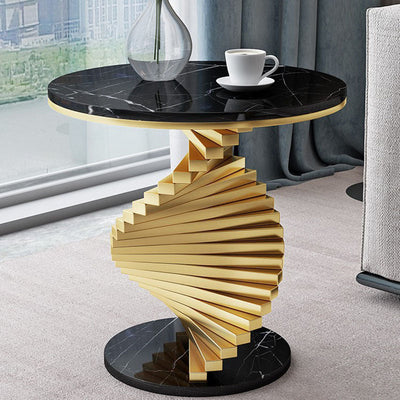 Table basse contemporaine ronde en marbre et métal pour salon 