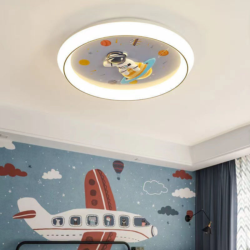 Plafonnier LED rond en acrylique, fer et résine pour enfants moderne et minimaliste pour chambre à coucher 