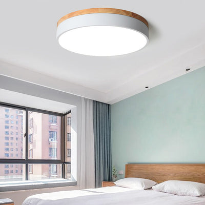 Modern Minimalist Macaron Round Iron Acrylic LED Flush Mount Ceiling Light For Bedroom