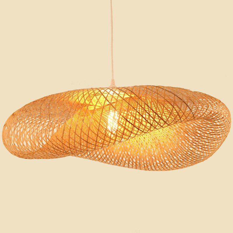 Suspension Luminaire Traditionnel en Bambou Rustique à 1 Lumière pour Salon 