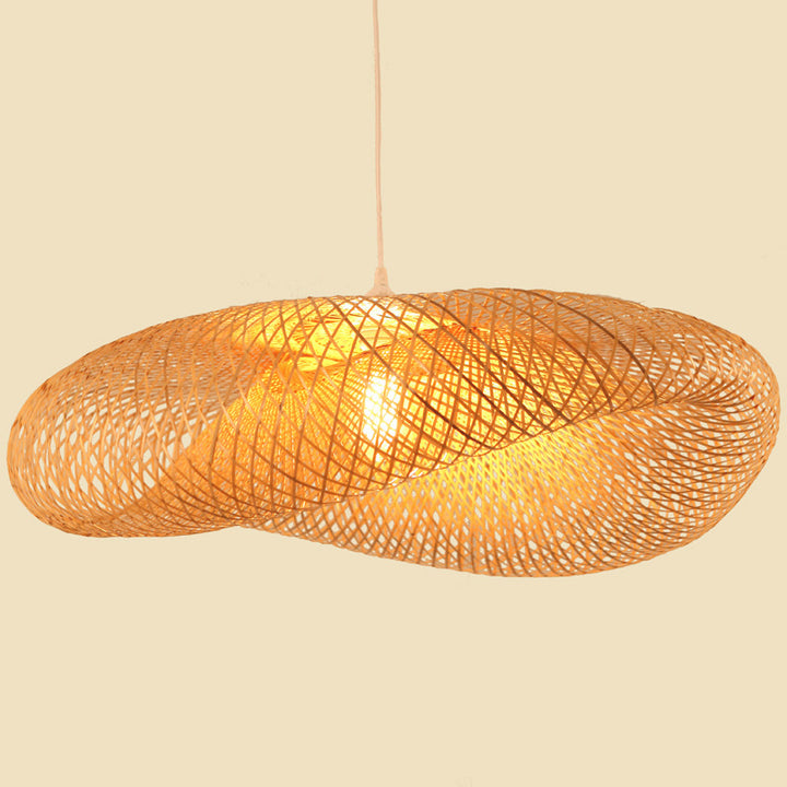 Suspension Luminaire Traditionnel en Bambou Rustique à 1 Lumière pour Salon 