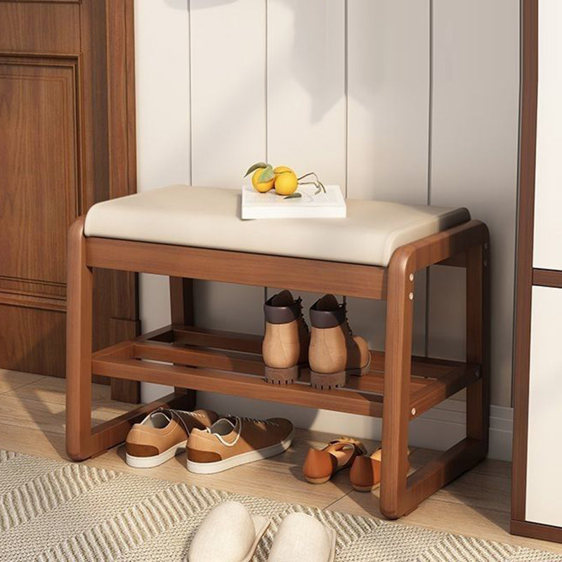 Modern Minimalist Rectangular Faux Leather Solid Wood Shoe Storage 1-Shelf For Entryways
