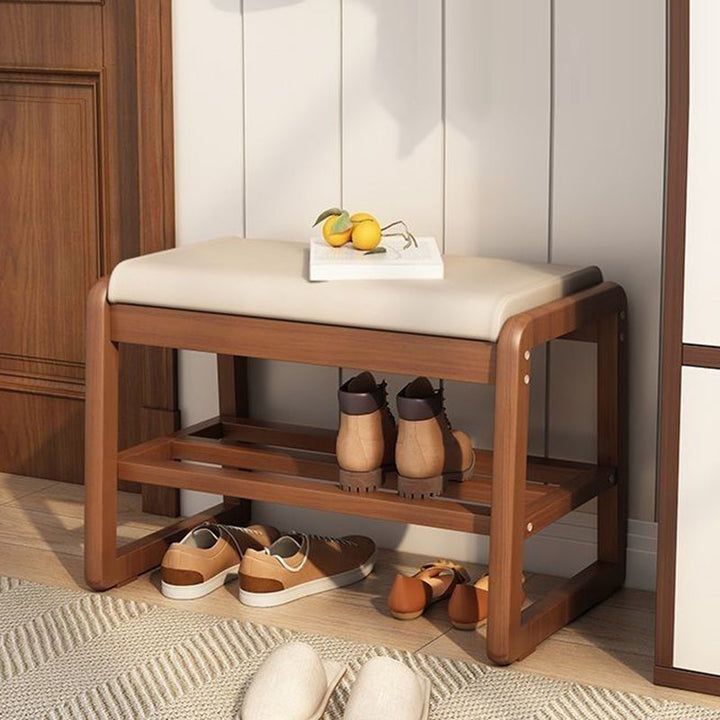 Modern Minimalist Rectangular Faux Leather Solid Wood Shoe Storage 1-Shelf For Entryways