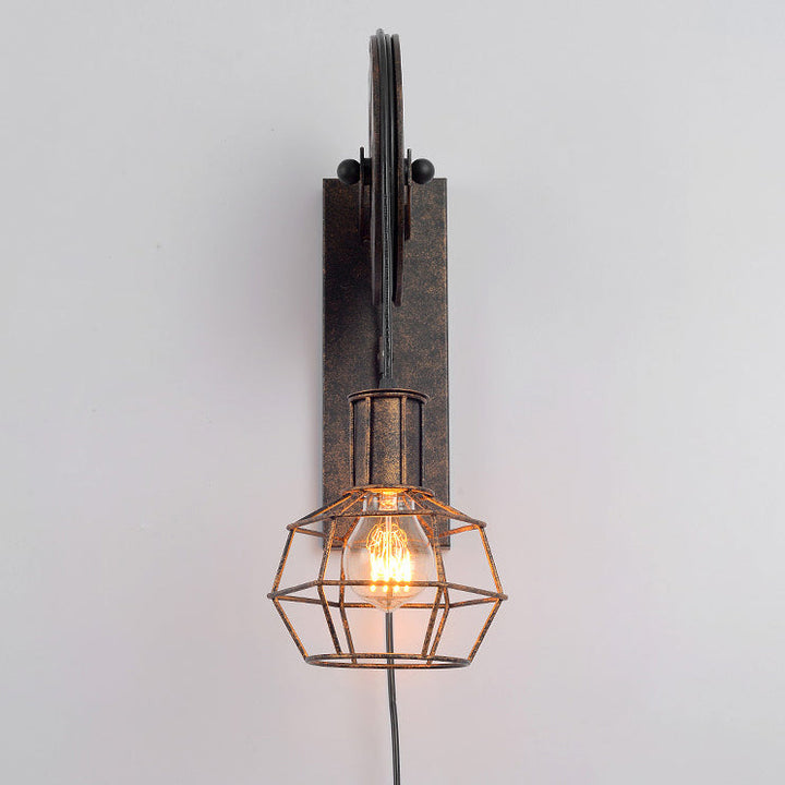 Traditional Vintage Iron Cage Pulley Liftable 1-Light Wall Sconce Lamp For Dining Room