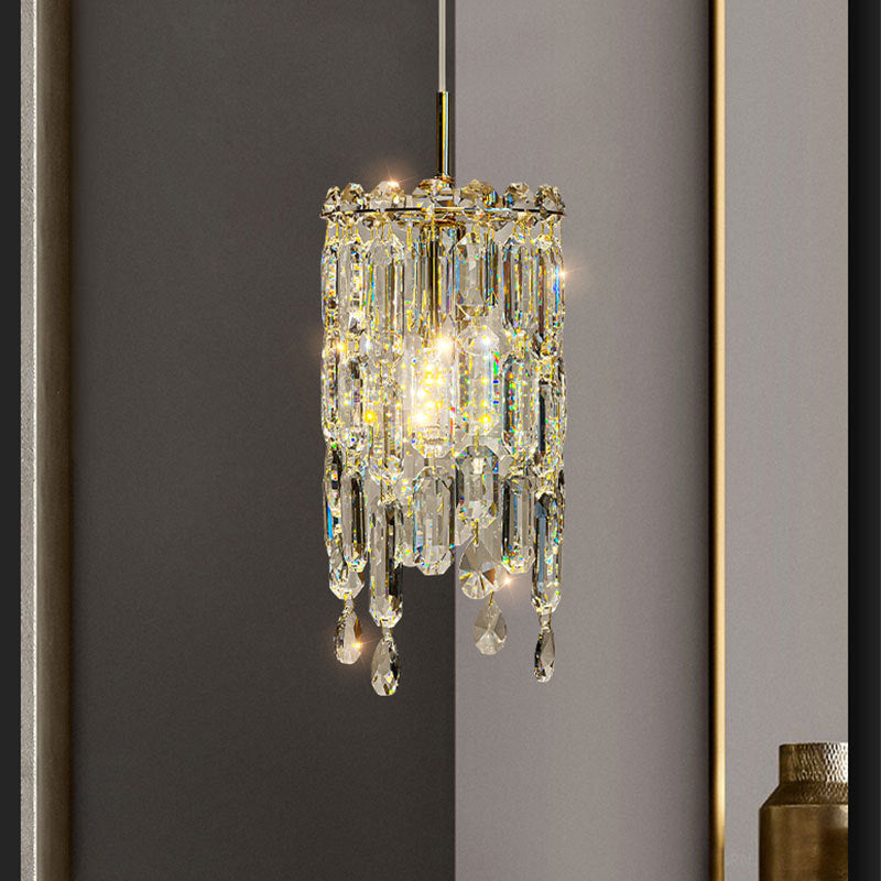 Lustre Contemporain de Luxe Éblouissant en Cristal Clair Prismatique à 1 Lumière pour Salon 