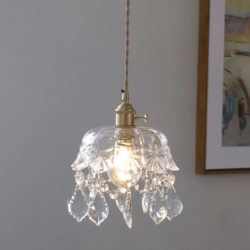 Moderne Art Deco Messing Rahmen Kristall Runde Glas Schatten 1-Licht Pendelleuchte für Wohnzimmer 