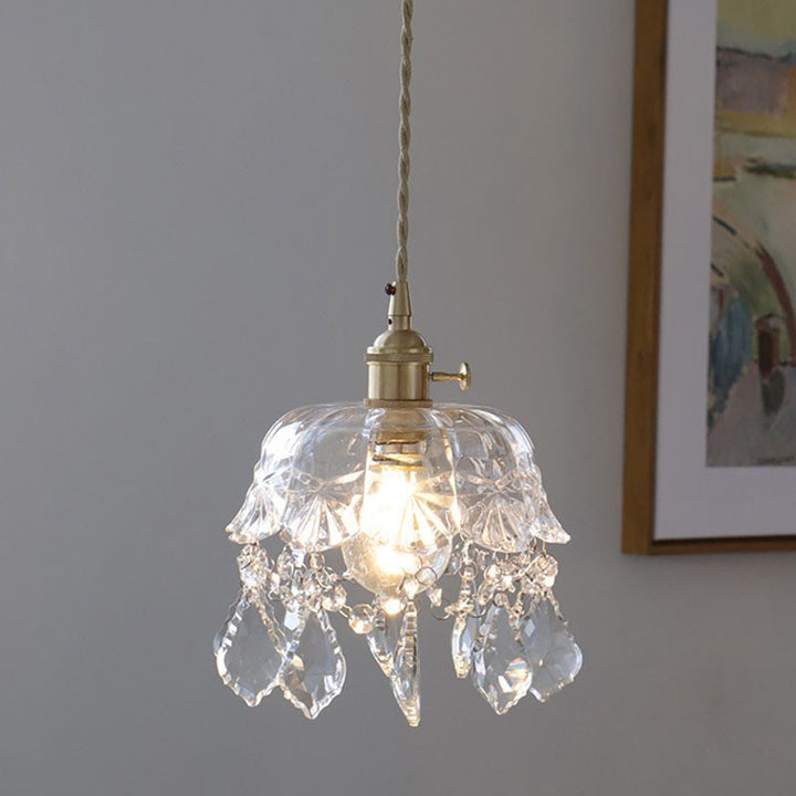 Moderne Art Deco Messing Rahmen Kristall Runde Glas Schatten 1-Licht Pendelleuchte für Wohnzimmer 