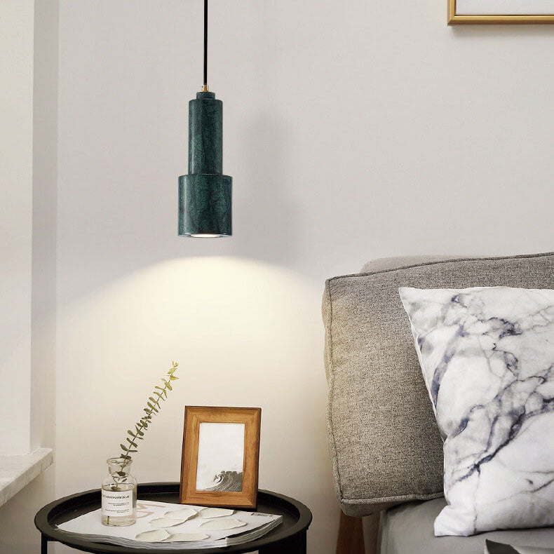 Nordic Light Luxus Messing Marmor Zylinder 1-Licht Pendelleuchte 
