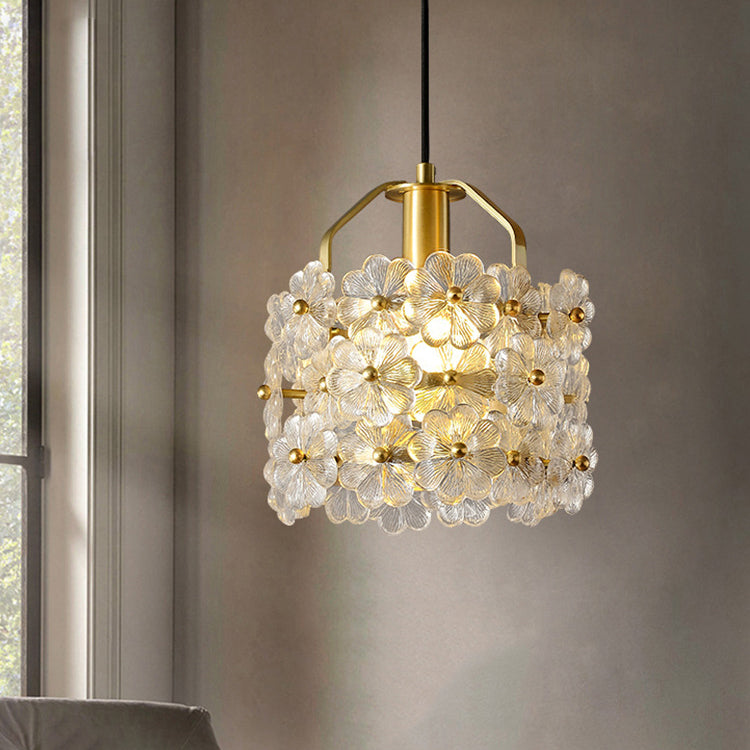 Suspension à 1 lumière avec matériel en cristal rond à pétales de fleurs traditionnelles françaises pour chambre 