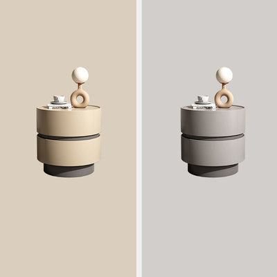 Table de chevet moderne minimaliste en bois massif avec cadre cylindrique à 2 tiroirs pour chambre 
