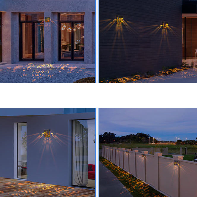 Solar Outdoor Square Hollow Design LED Patio Decoration Wall Sconce Lamp