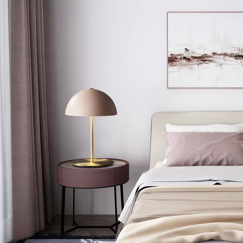 Contemporary Nordic Pink Dome Copper Base 1-Light Table Lamp For Bedroom