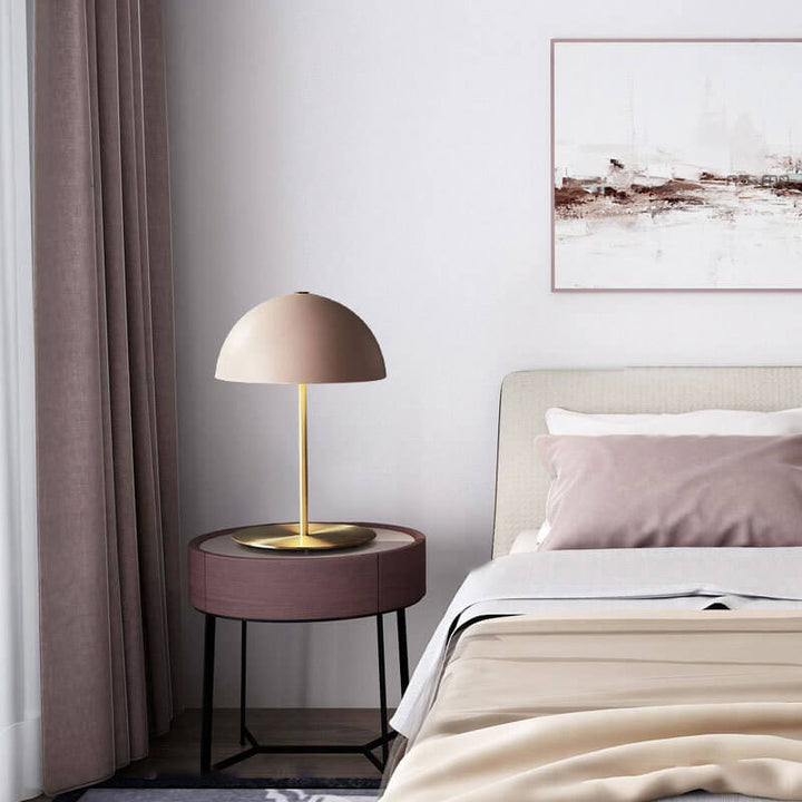 Contemporary Nordic Pink Dome Copper Base 1-Light Table Lamp For Bedroom