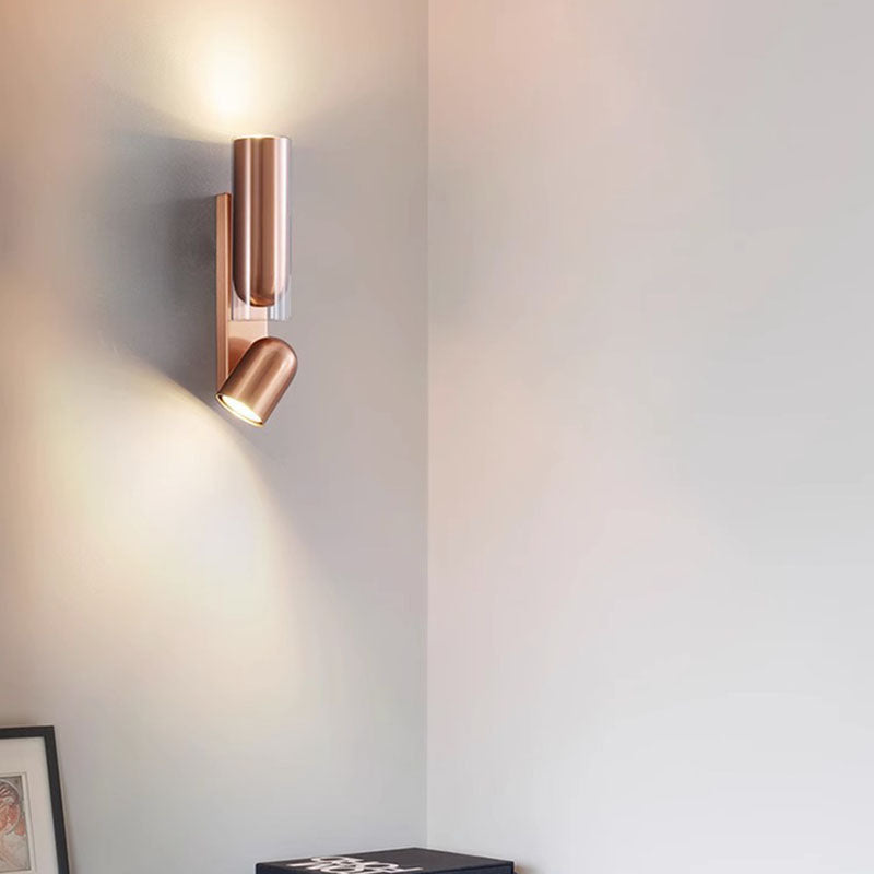 Moderne minimalistische drehbare Zylinder Metall Glas 2-Licht Wandleuchte Lampe für Schlafzimmer 