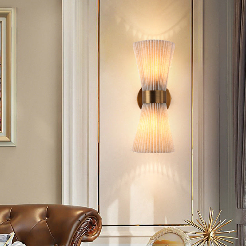 Moderne minimalistische Säule Stoff Kupfer 2-Licht Wandleuchte Lampe für Wohnzimmer 