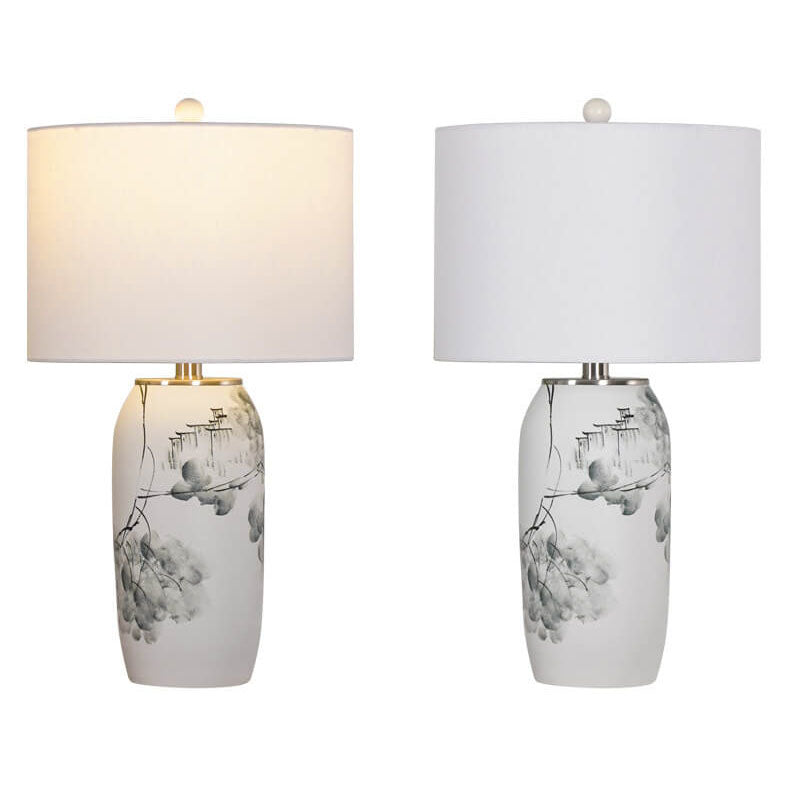 Modern Chinese Ink Painting Ceramic Fabric 1-Light Table Lamp