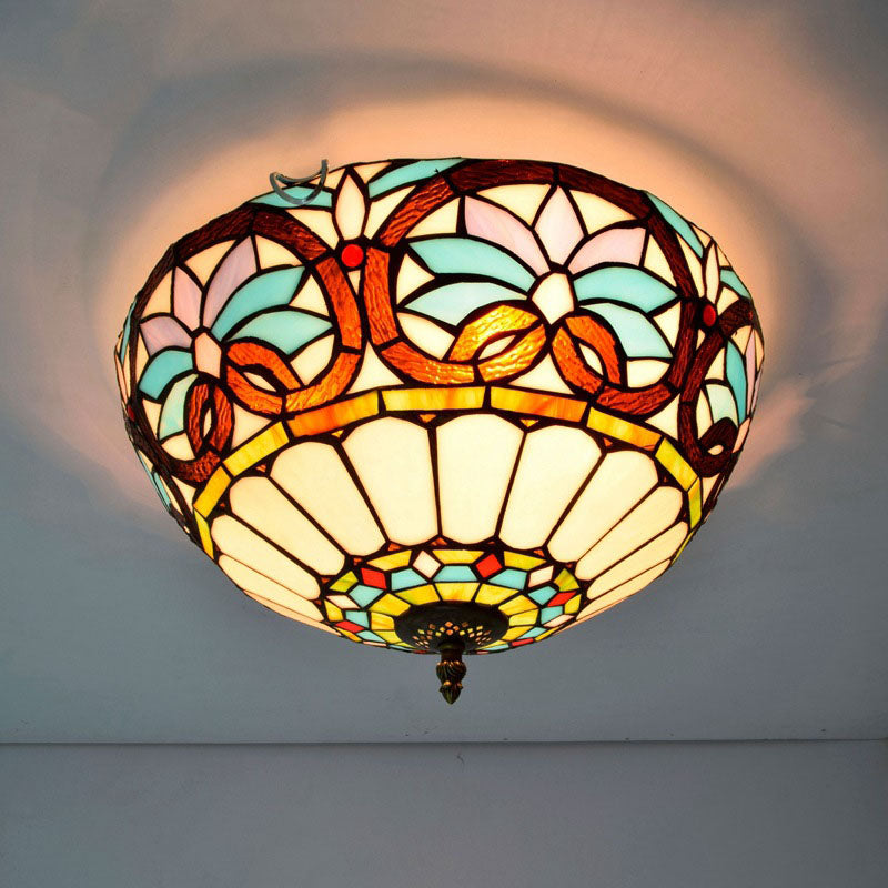 Tiffany Creative Stained Glass Semicircle 3-Light Flush Mount Ceiling Light