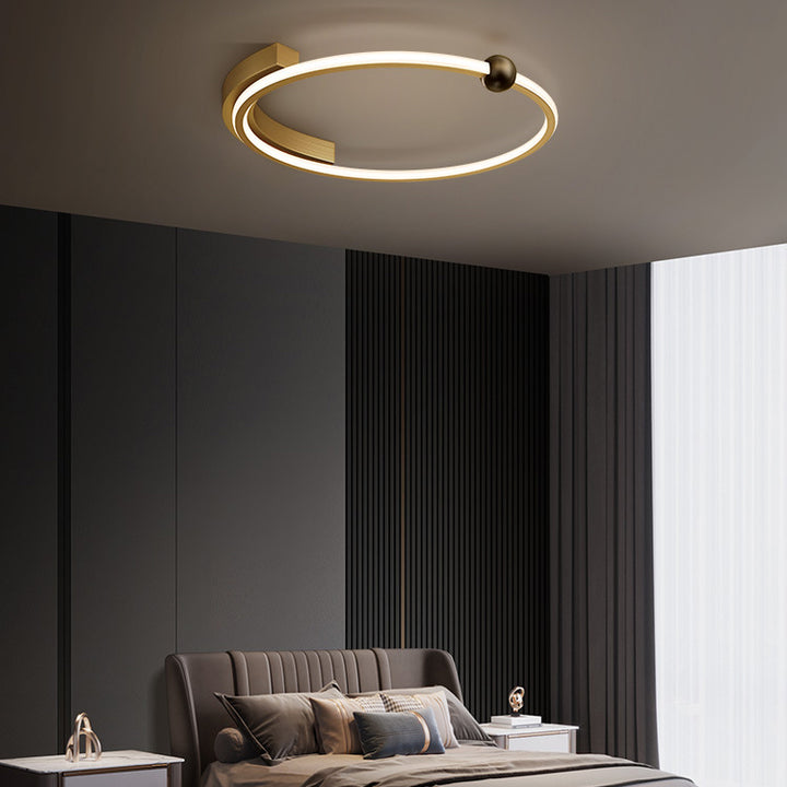 Luz de techo LED de montaje semi-empotrado con pantalla redonda de línea curva de cobre completo minimalista moderno para sala de estar 