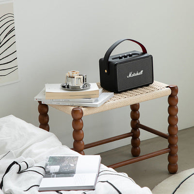 Tabouret rectangulaire traditionnel chinois en osier avec pieds en bois pour le salon 
