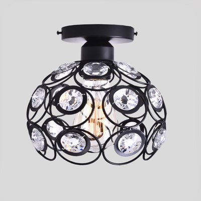 Moderne minimalistische runde Kuppel Eisen Kristall 1-Licht Semi-Flush Mount Deckenleuchte für Wohnzimmer 