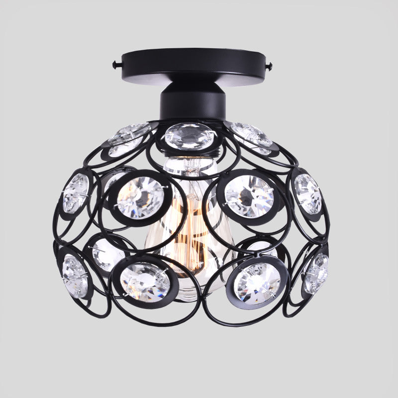 Moderne minimalistische runde Kuppel Eisen Kristall 1-Licht Semi-Flush Mount Deckenleuchte für Wohnzimmer 