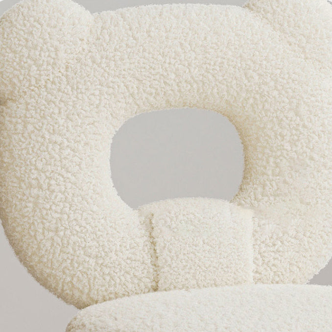Moderner minimalistischer runder Schminkhocker mit Rückenlehne aus Sherpa-Stoff und Karbonstahl für das Schlafzimmer 