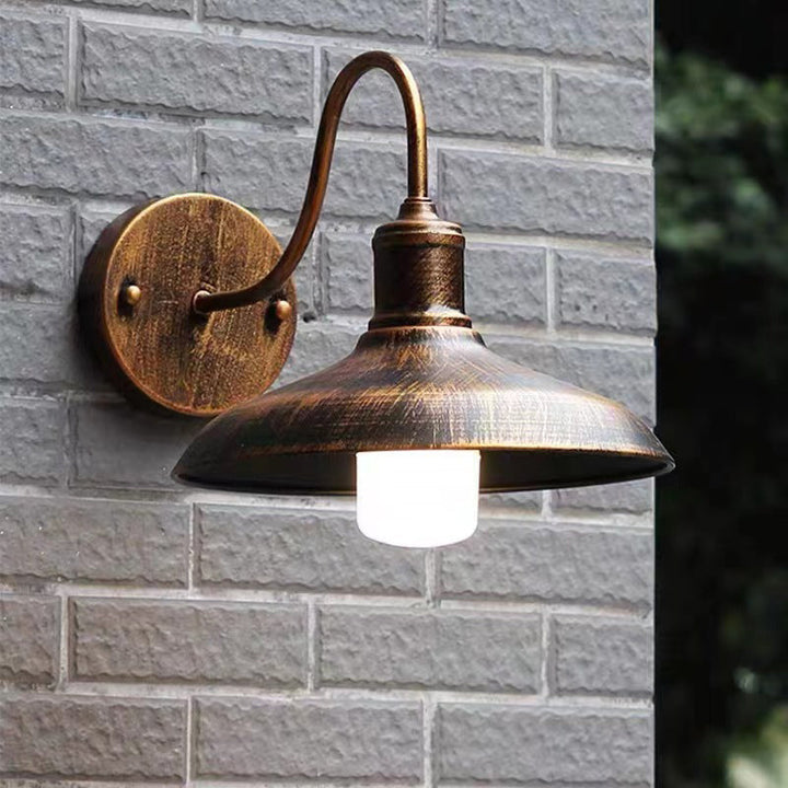 Zeitgenössische Industrielle Gebogene Stange Runde Topf Deckel Eisen 1-Licht Wandleuchte Lampe Für Outdoor Terrasse 