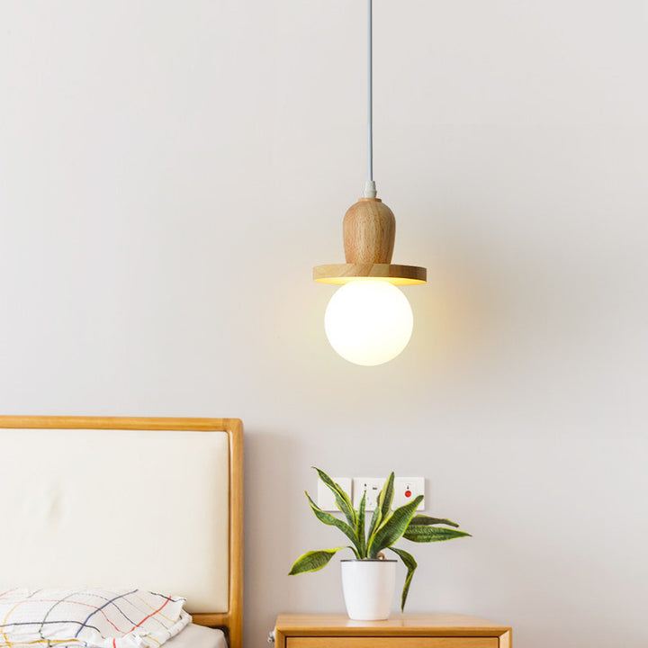 Lámpara de araña de isla de 1/3/5 luces con pantalla de vidrio de globo y marco lineal de madera tradicional japonesa para sala de estar 