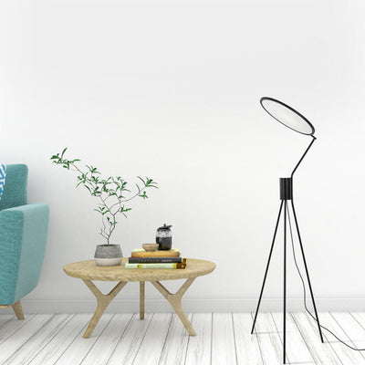 Modern Minimalist Fabric Round Shade Iron Tripod LED Standing Floor Lamp For Living Room