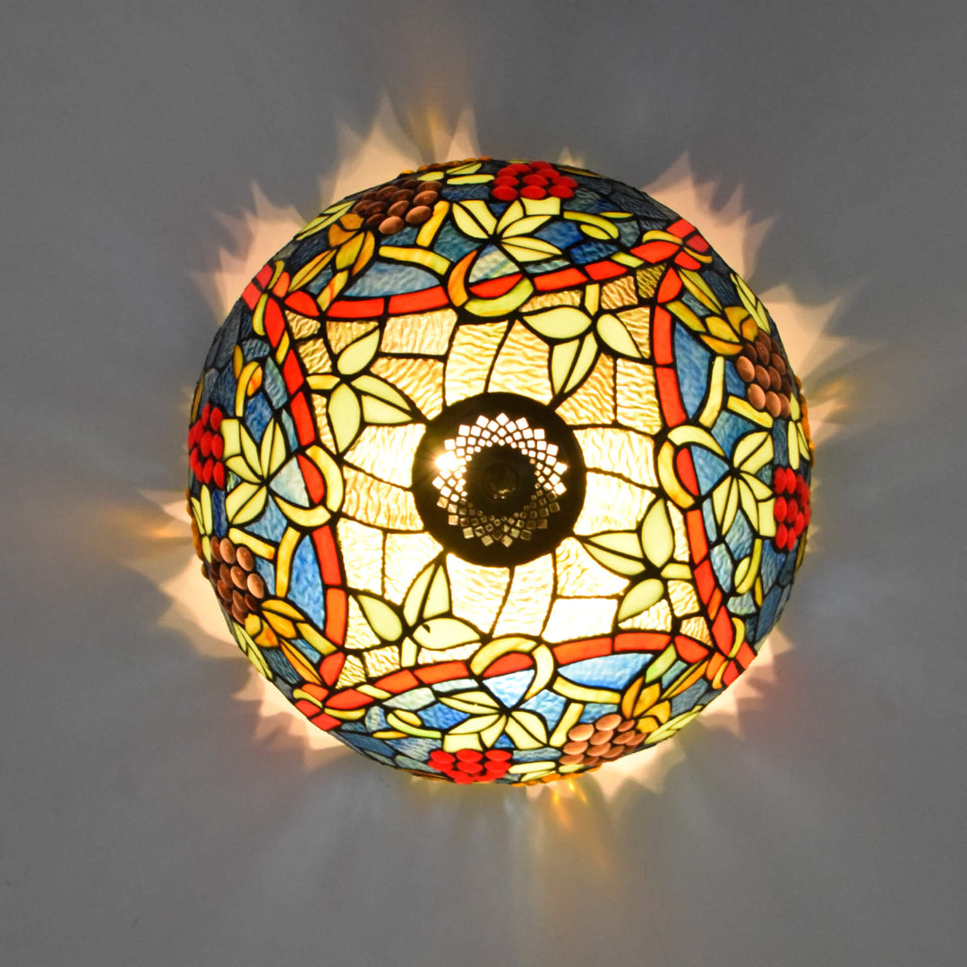 Tiffany Vintage Traube Dekorative Buntglas 5-Licht Deckenleuchte 