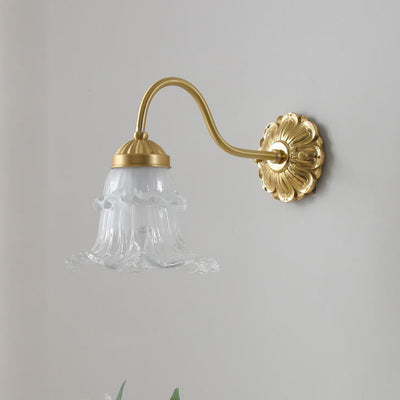 Applique Murale en Verre Traditionnel Français en Cuivre avec 1 Lumière pour Salon 