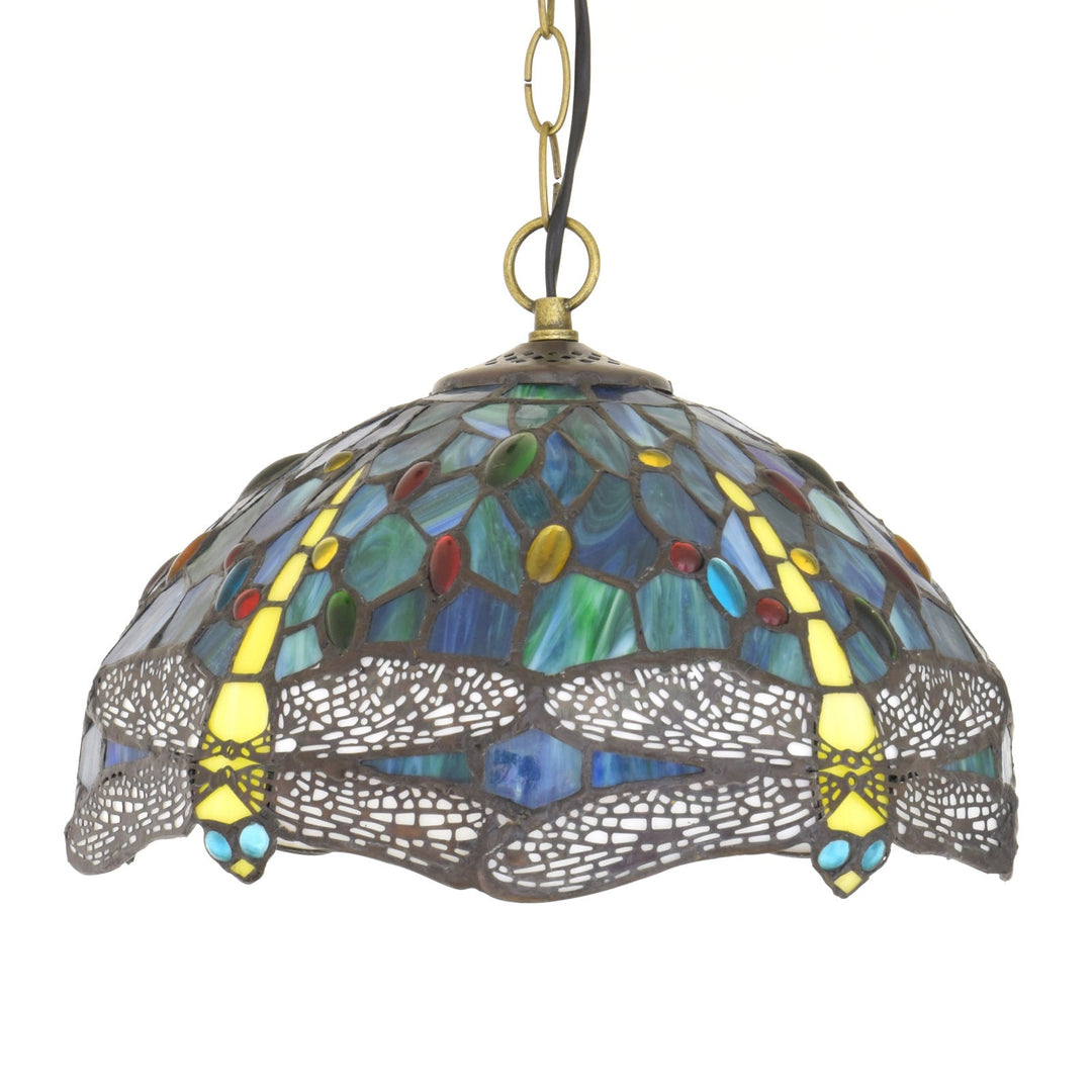 Dôme en verre Tiffany Dragonfly traditionnel avec vitrail, suspension à 1 lumière pour salon 