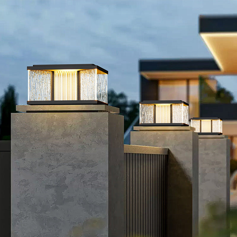 Luz de jardín solar impermeable de aluminio con vidrio cuadrado ondulado por el agua y LED de simplicidad moderna para poste 