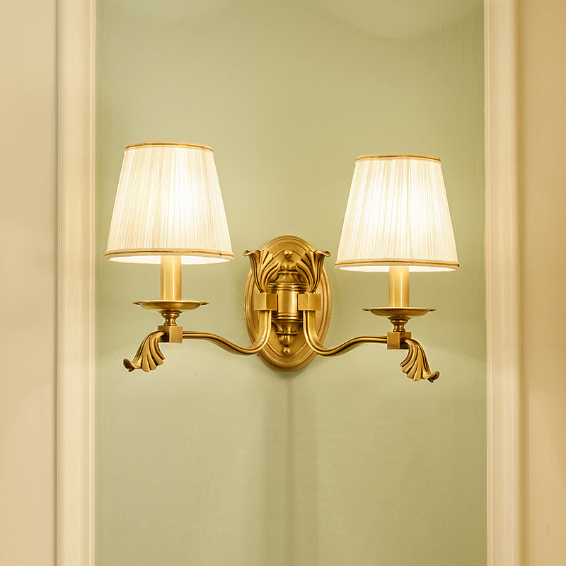 Lámpara Aplique de Pared de Cúpula de Cobre de Lujo Moderno de Tela 1/2-Luz para Sala de Estar 