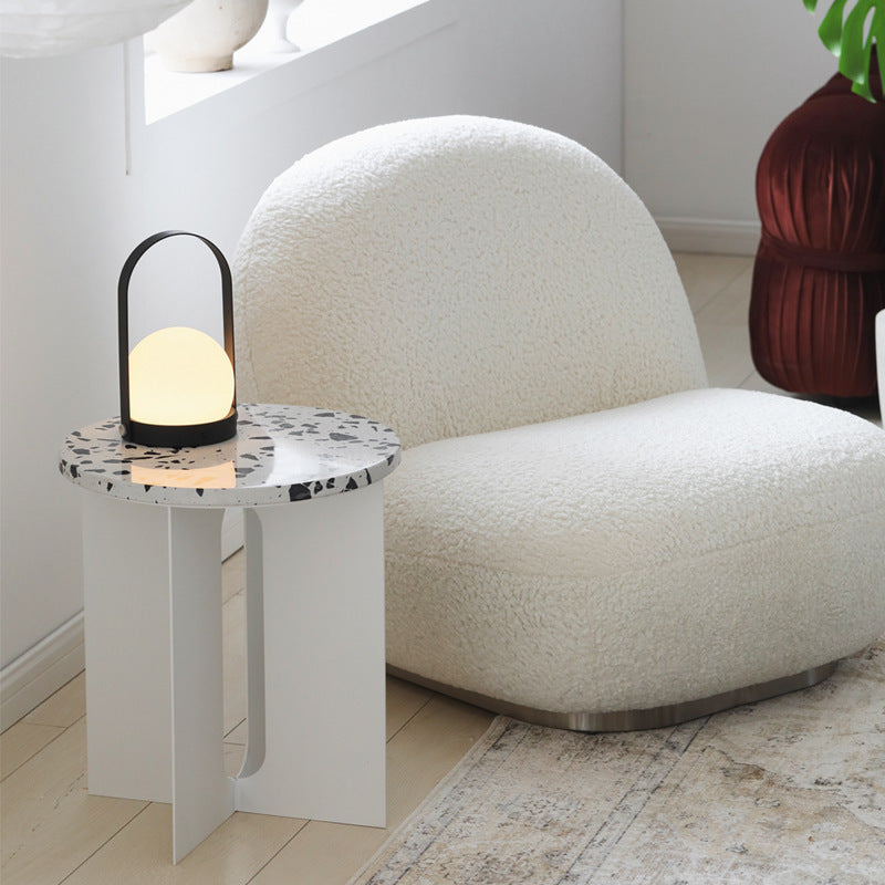 Modern Luxury Round Table Top Terrazzo Iron Carbon Steel Coffee Table 3-Leg For Living Room