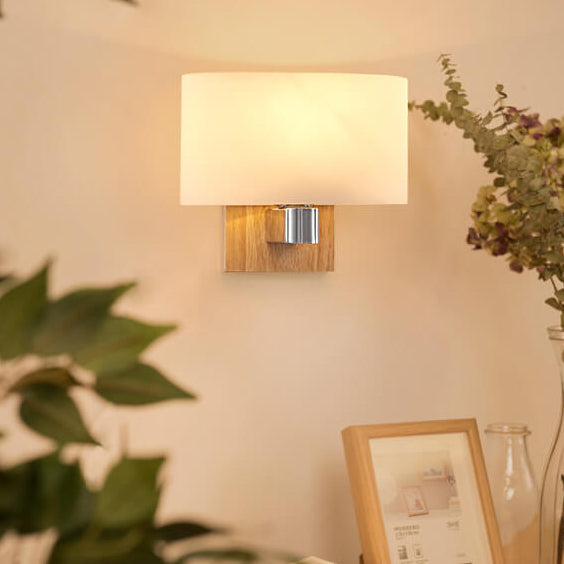Modern Minimalist Rubberwood Glass Iron Geometric Design 1-Light Wall Sconce Lamp For Living Room &amp; Bedroom