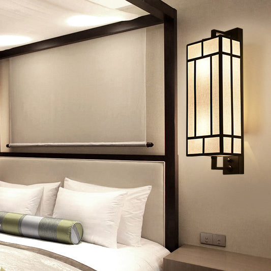Lámpara Aplique de Pared de 1 Luz de Hierro con Pantalla de Tela Rectangular Retro Contemporánea para Comedor 