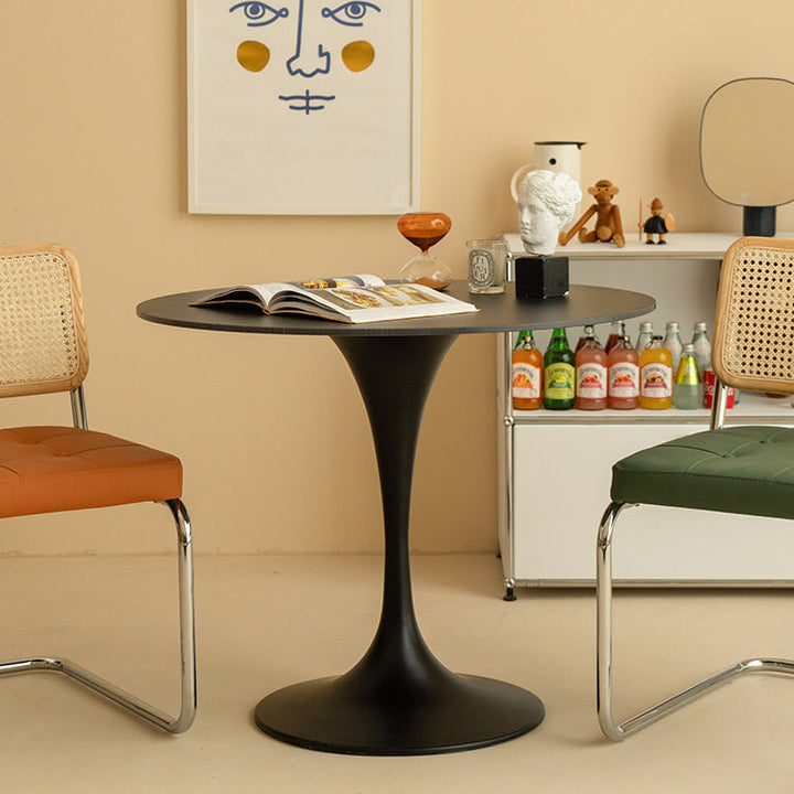 Modern Minimalist Round Slate Solid Wood Coffee Table For Living Room