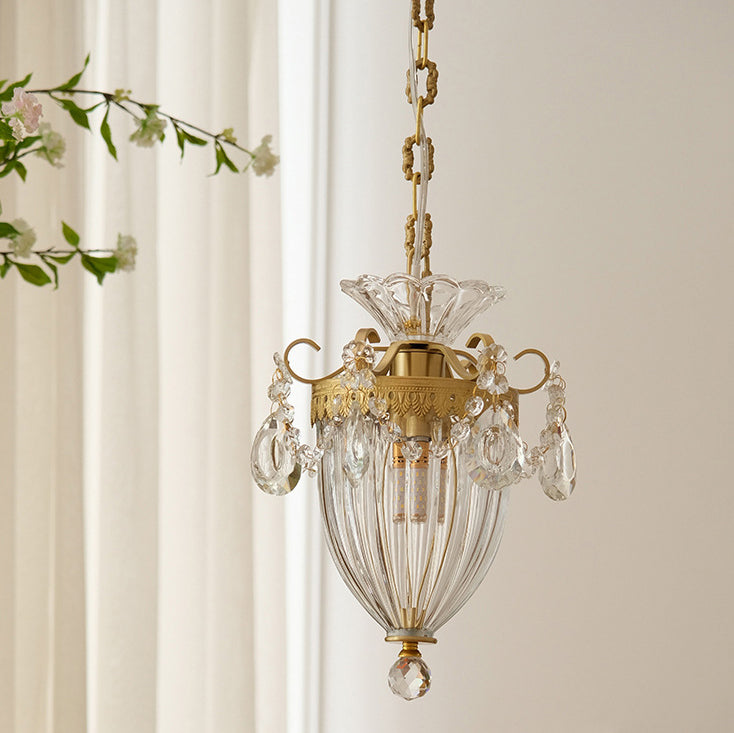 Lanterne française traditionnelle en cuivre sculpté avec cristal 1 lumière pour salon 