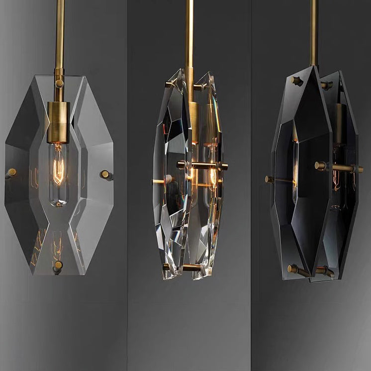 Moderne minimalistische achteckige Kupferglas-Pendelleuchte mit 1 Licht für Schlafzimmer 