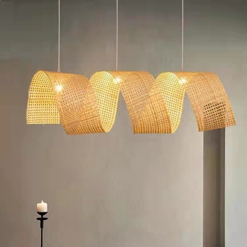 Traditioneller japanischer Kronleuchter in Form eines Bambuswebbands mit 2/3 Lichtern für das Esszimmer 