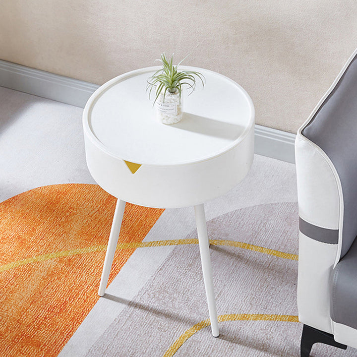 Modern Minimalist Round Tripod PP Plastic Iron Nightstand 1-Storage For Bedroom