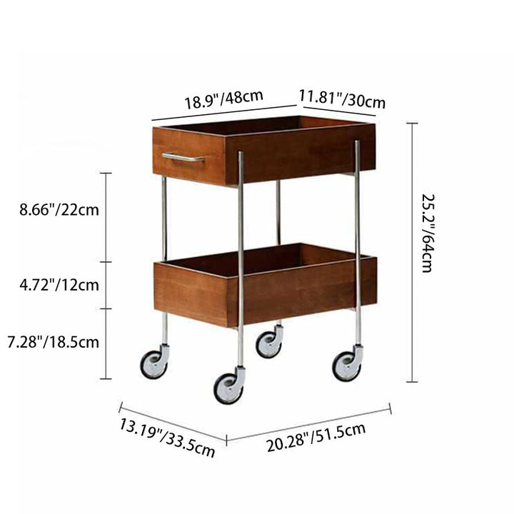 Zeitgenössischer Retro Rechteckiger Holz-Edelstahl-Beistelltisch, 2-stufig, beweglich für das Wohnzimmer 