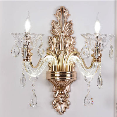 Contemporary Nordic Crystal Flower Candlestick 1/2-Light Wall Sconce Lamp For Living Room