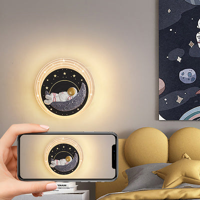 Zeitgenössische kreative Sternenhimmel Mond Harz Astronaut Runde LED Wandleuchte Lampe für Wohnzimmer 