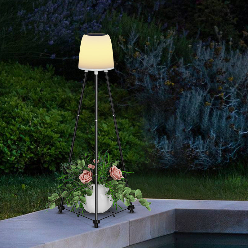 Modern Minimalist Solar Tripod Round Iron ABS PP PC LED Plant Planter Standing Floor Lamp For Garden