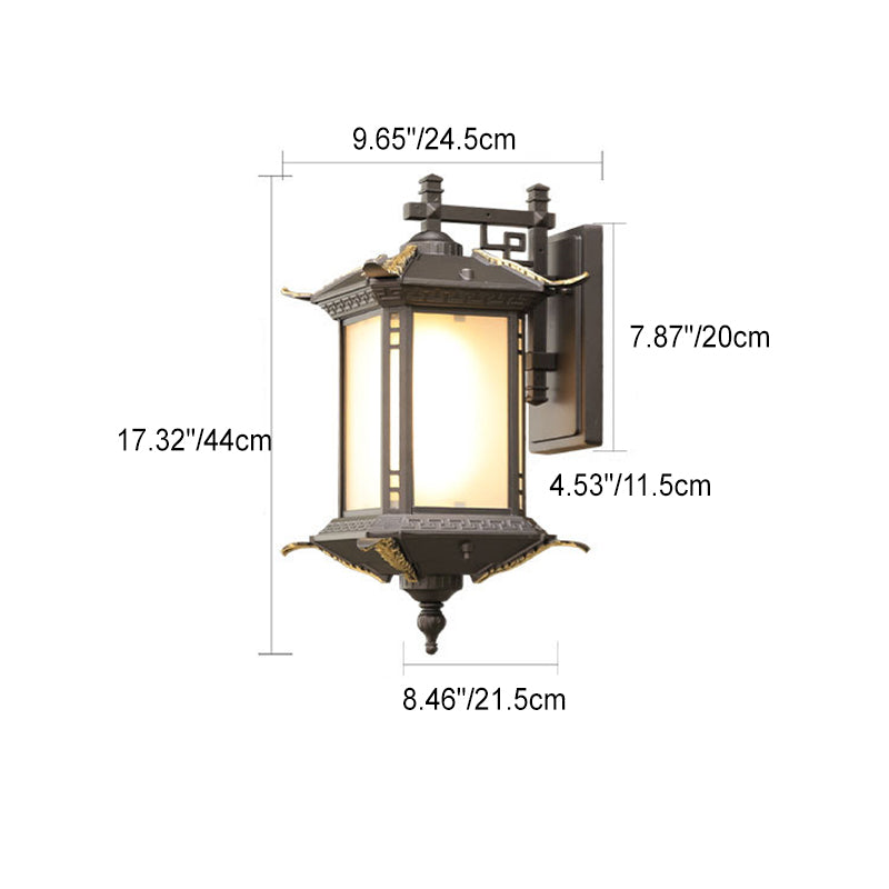 Traditionelle chinesische Aluminium rechteckige Turm 1-Licht Outdoor Wandleuchte Lampe für Garten 