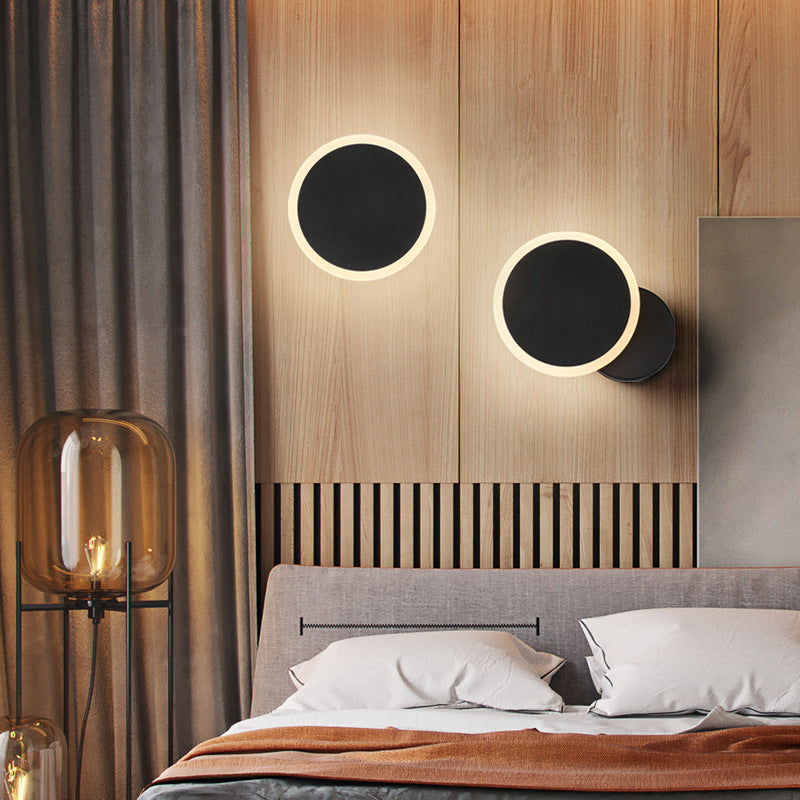 Applique Murale LED en Fer Acrylique Rond Rotatif à Simplicité Moderne pour Chambre 