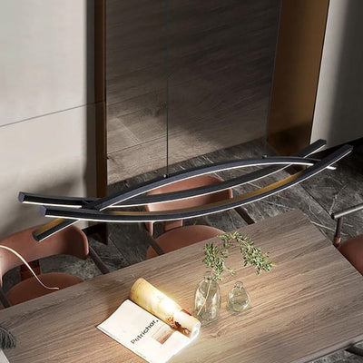 Moderne minimalistische Welle Bogen Aluminium Hardware LED Insel Licht Kronleuchter für Esszimmer 