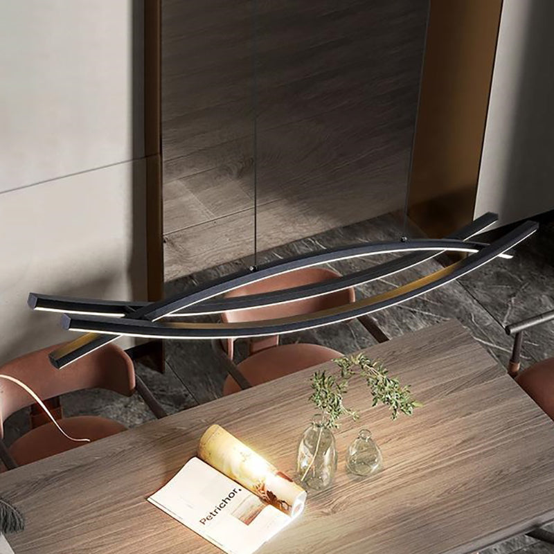 Moderne minimalistische Welle Bogen Aluminium Hardware LED Insel Licht Kronleuchter für Esszimmer 